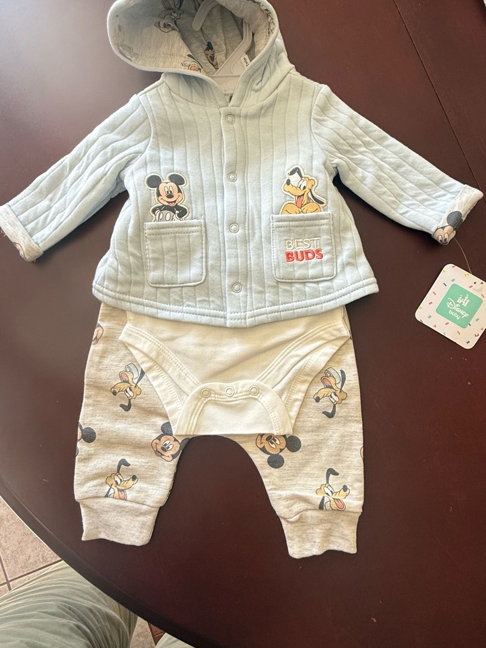 Disney Light Blue Quilted Hooded Jacket with Mickey & Pluto Set